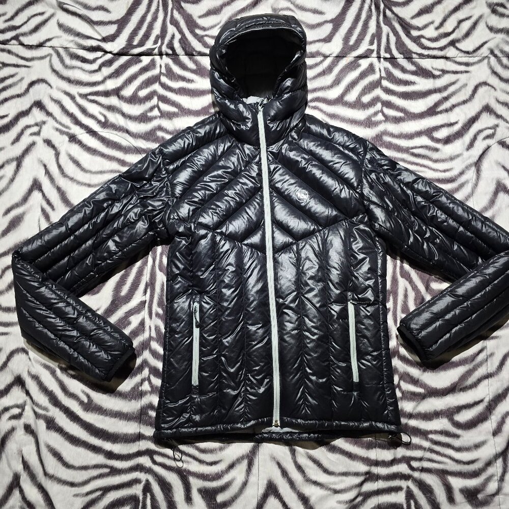 Big Agnes goose down puffer jacket water repellent women's size M black hooded